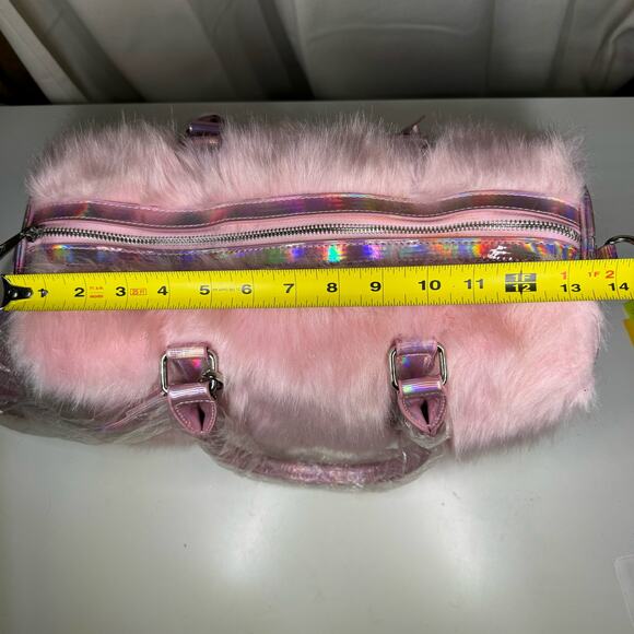 DOLLS KILL SUGAR THRILLZ PINK FAUX FUR SHAGADELIC HOLOGRAPHIC WEEKENDER NWT - Picture 13 of 15